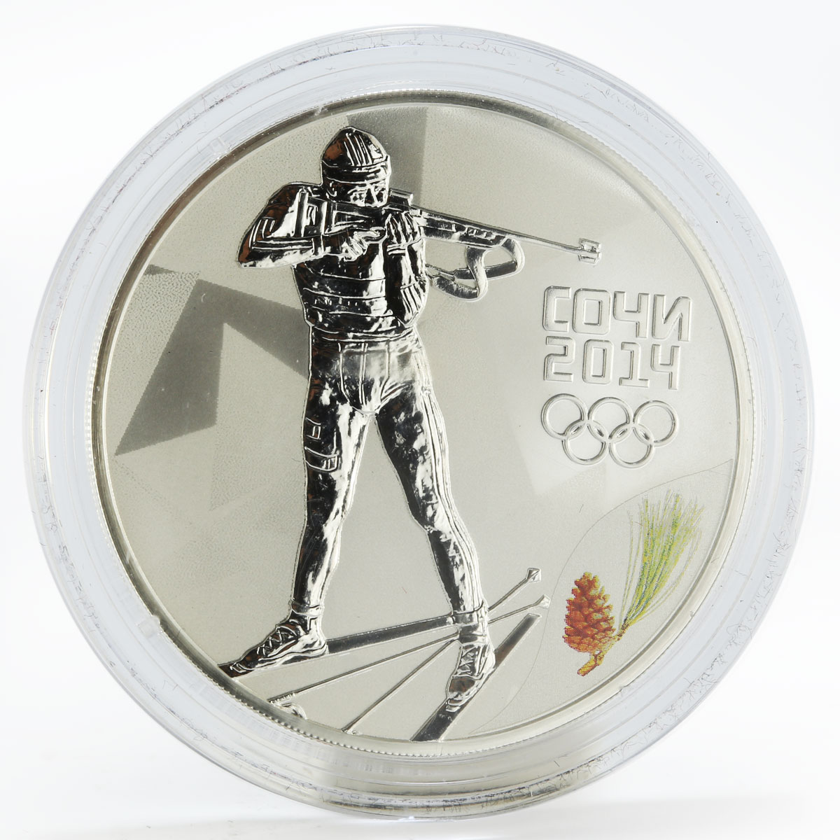 Russia 3 rubles Winter Olympics Sochi - Biathlon silver coin 2014