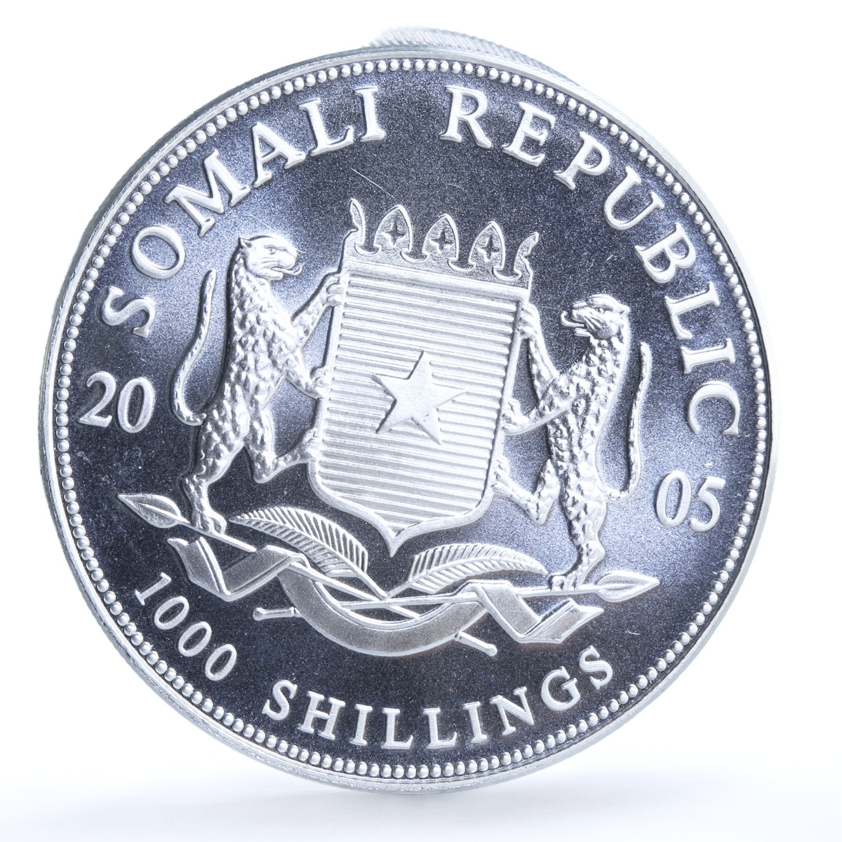 Somalia 1000 shillings Elephant Coloured African Wildlife silver coin 2005