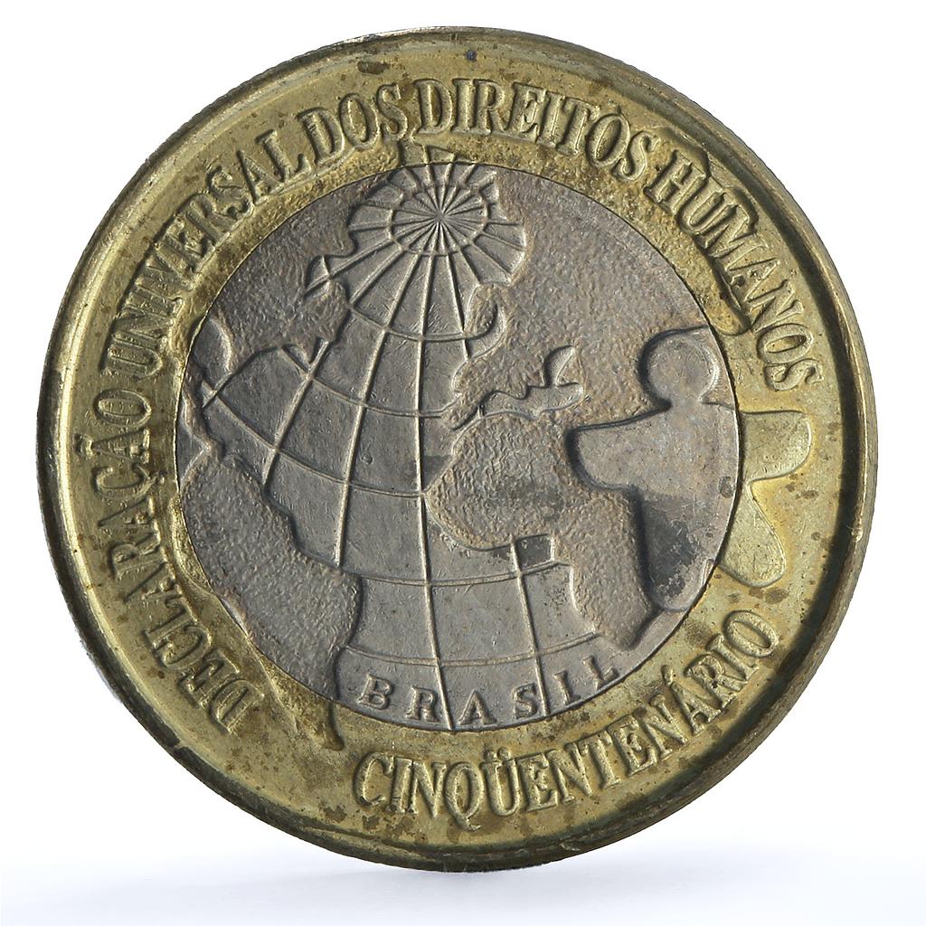 Brazil 1 real Human Rights KM-653 United Nations UN bimetal coin 1998 Brazil 1 real Human Rights KM-653 United Nations UN bimetal coin 1998