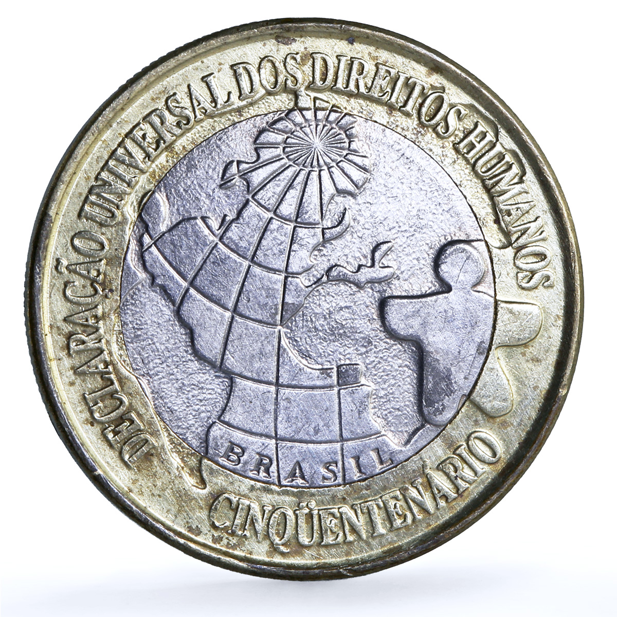 Brazil 1 real Human Rights KM-653 United Nations UN bimetal coin 1998 Brazil 1 real Human Rights KM-653 United Nations UN bimetal coin 1998
