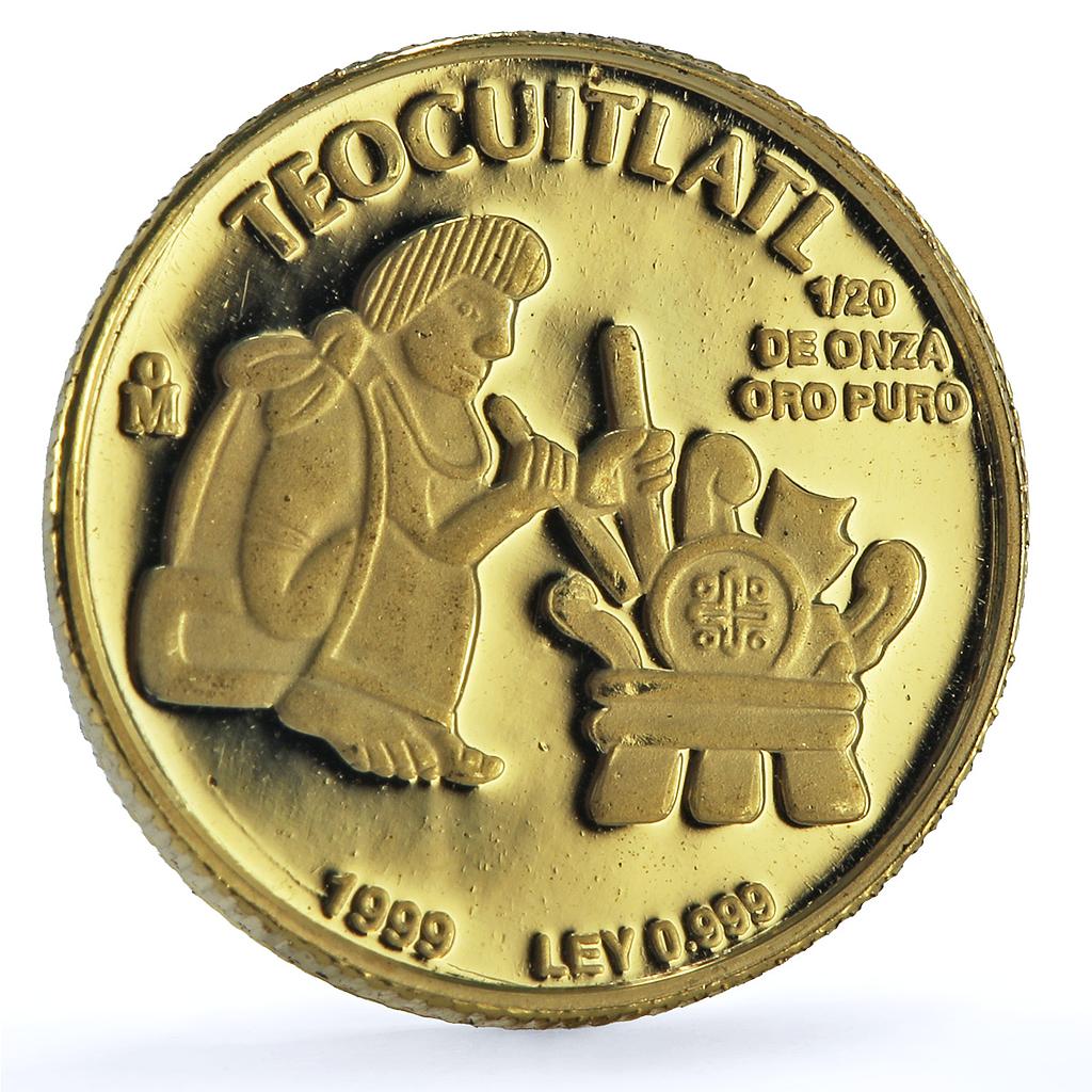 Mexico 1/20 onza Teocuitlatl KM-642 Crafts Melting Aztec proof gold coin 1999 Mexico 1/20 onza Teocuitlatl KM-642 Crafts Melting Aztec proof gold coin 1999