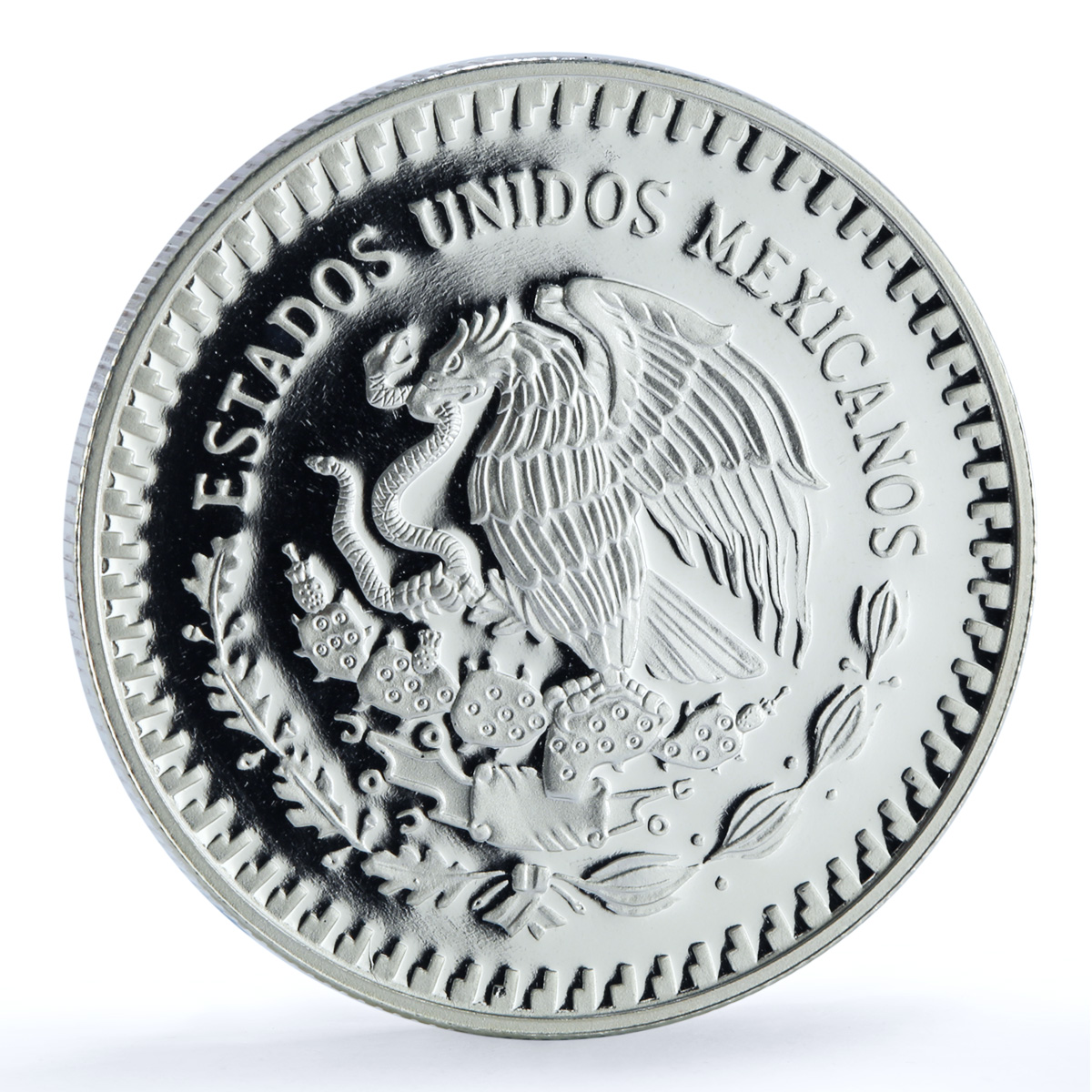 Mexico 1 onza Libertad KM-494.2 w/ Custom Olympic Rings proof silver coin 1990 Mexico 1 onza Libertad KM-494.2 w/ Custom Olympic Rings proof silver coin 1990