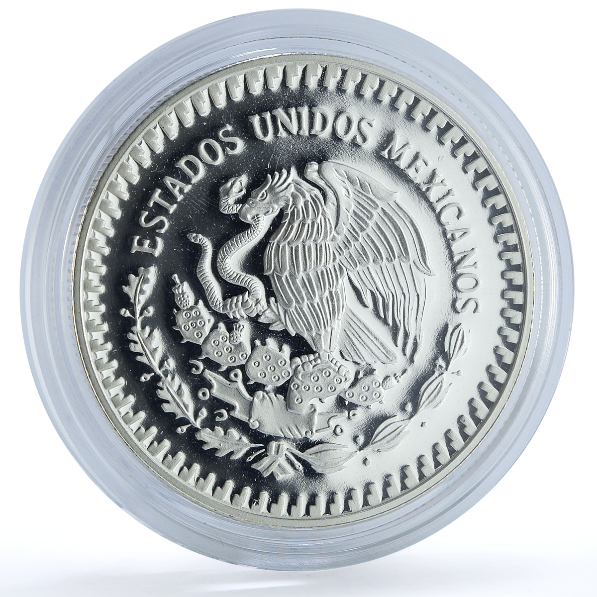 Mexico 1 onza Libertad KM-494.2 w/ Custom Olympic Rings proof silver coin 1990 Mexico 1 onza Libertad KM-494.2 w/ Custom Olympic Rings proof silver coin 1990