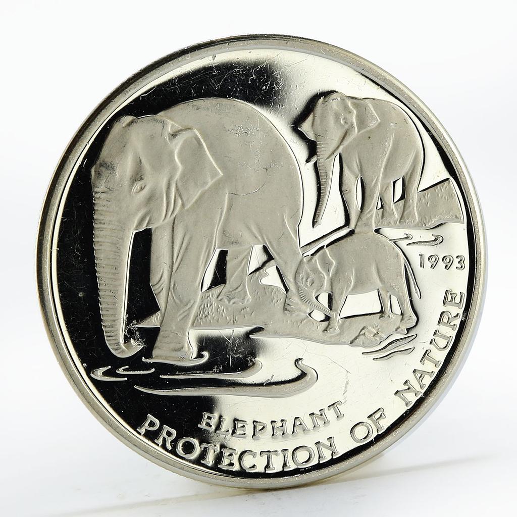 Cambodia 20 riels Conservation Wildlife Elephant Fauna proof silver coin 1993