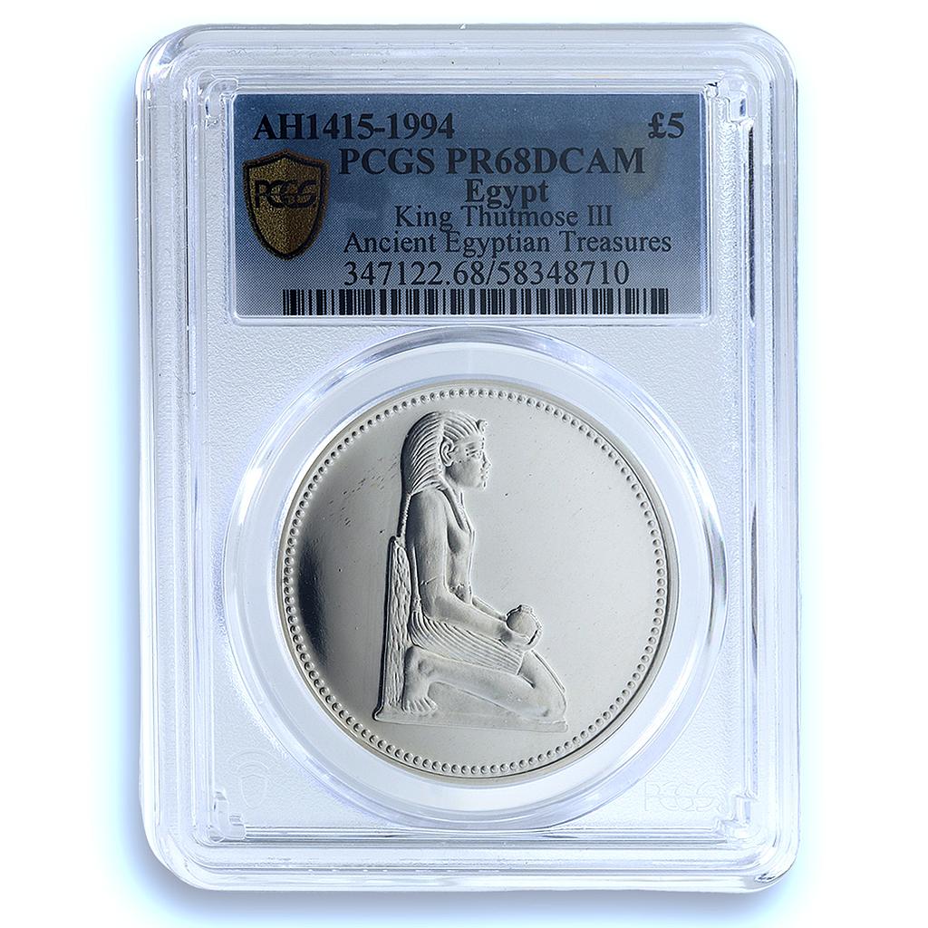 Egypt 5 pounds Thutmose III KM-826 Treasures Statue PR 68 PCGS silver coin 1994