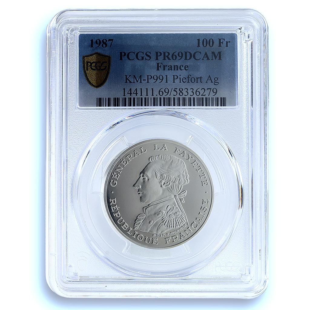 France 100 francs General La Fayette Piefort KM-P991a PR69 PCGS silver coin 1987 France 100 francs General La Fayette Piefort KM-P991a PR69 PCGS silver coin 1987