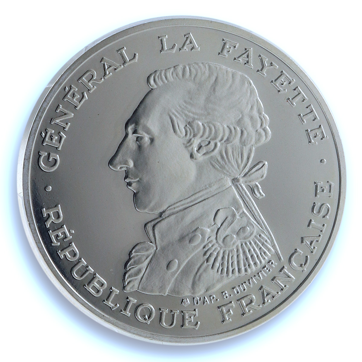 France 100 francs General La Fayette Piefort KM-P991a PR69 PCGS silver coin 1987 France 100 francs General La Fayette Piefort KM-P991a PR69 PCGS silver coin 1987