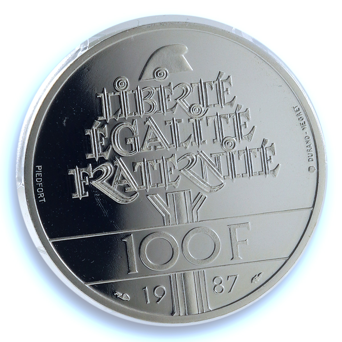France 100 francs General La Fayette Piefort KM-P991a PR69 PCGS silver coin 1987 France 100 francs General La Fayette Piefort KM-P991a PR69 PCGS silver coin 1987
