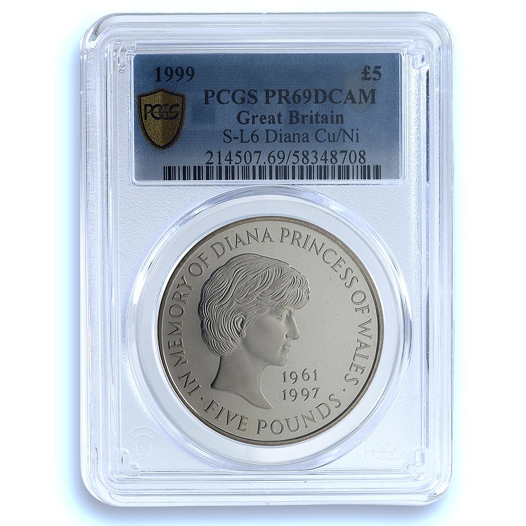 Great Britain 5 pounds Princess Diana Wales KM-997 PR 69 PCGS CuNi coin 1999 Great Britain 5 pounds Princess Diana Wales KM-997 PR 69 PCGS CuNi coin 1999