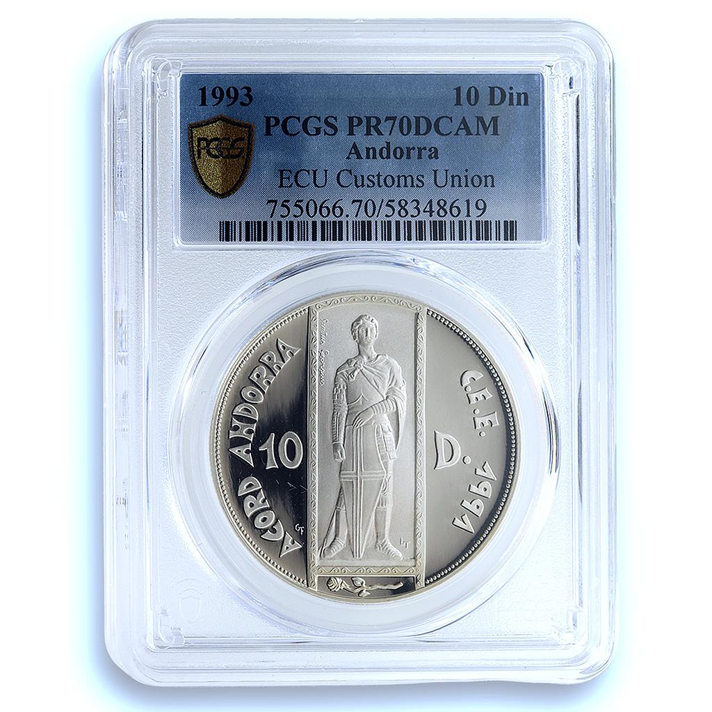 Andorra 10 diners ECU EU Customs Union KM-89 PR 70 PCGS silver coin 1993 Andorra 10 diners ECU EU Customs Union KM-89 PR 70 PCGS silver coin 1993