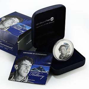 New Zealand 1 dollar Sir Edmund Hillary mountain colored silver coin 2008