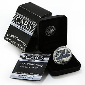 Tuvalu 1 dollar Lamborghini Countach car colored proof silver coin 2008