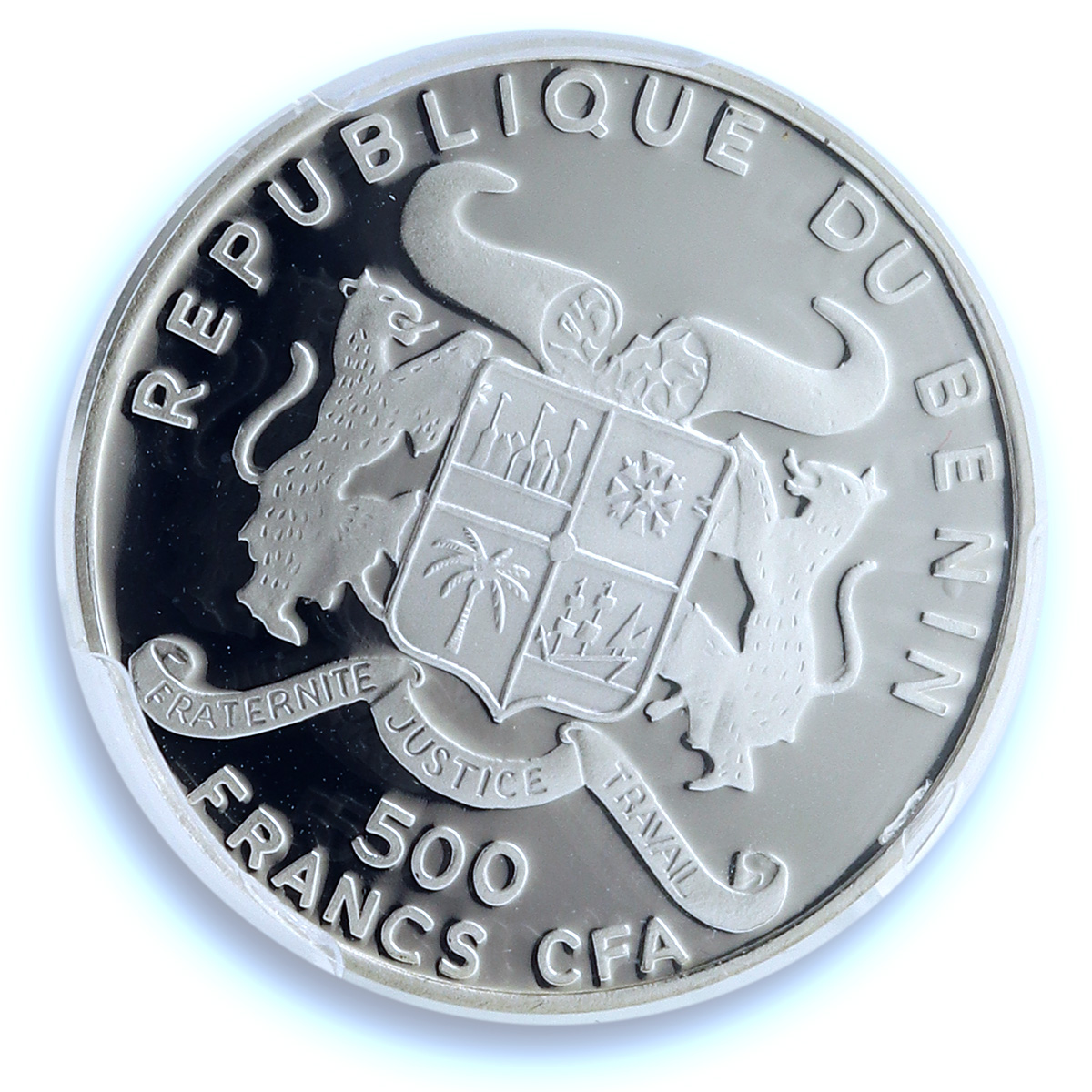 Benin 500 francs Vreneli Swiss Gold Coinage KM-A48 PR 70 PCGS silver coin 1997 Benin 500 francs Vreneli Swiss Gold Coinage KM-A48 PR 70 PCGS silver coin 1997