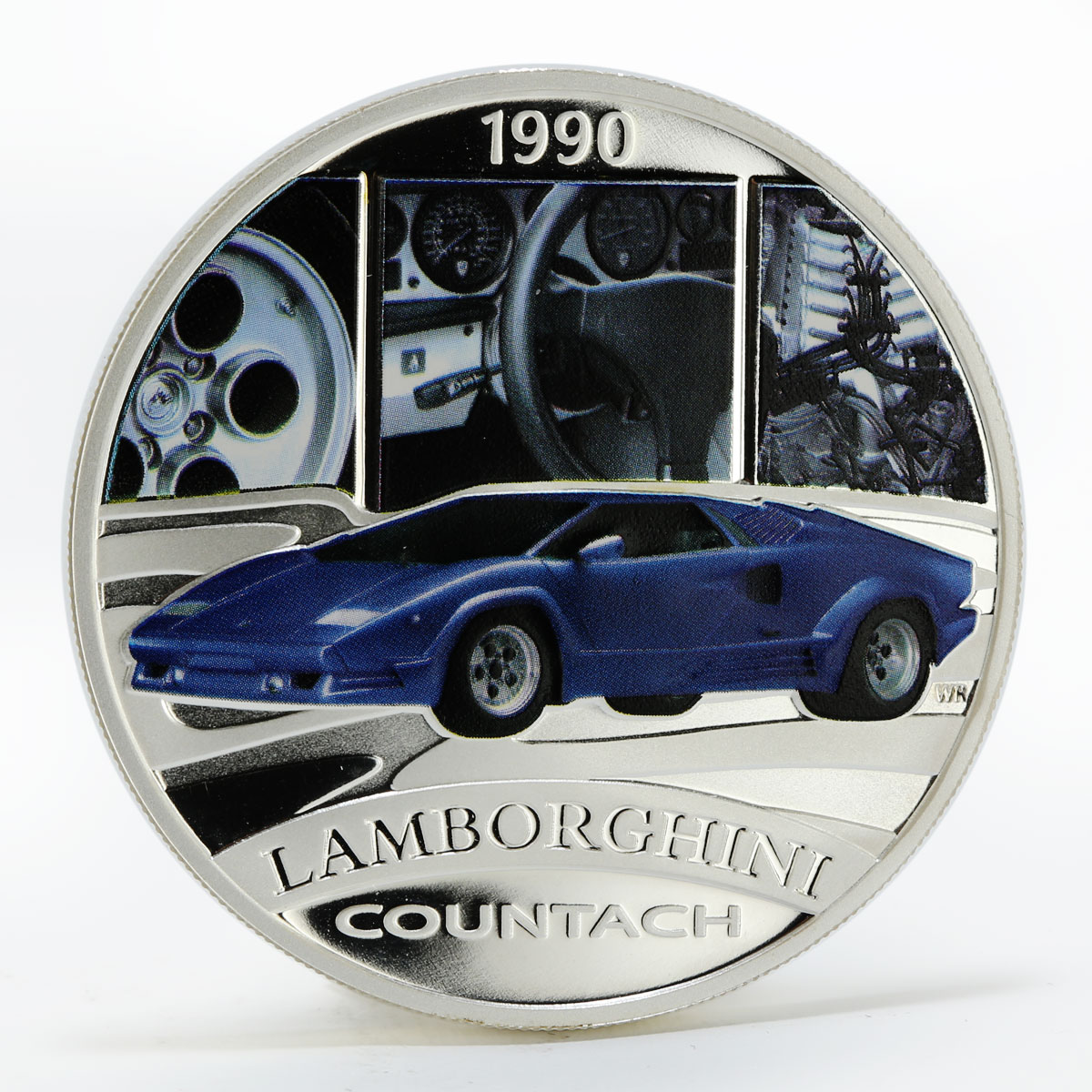 Tuvalu 1 dollar Lamborghini Countach car colored proof silver coin 2008