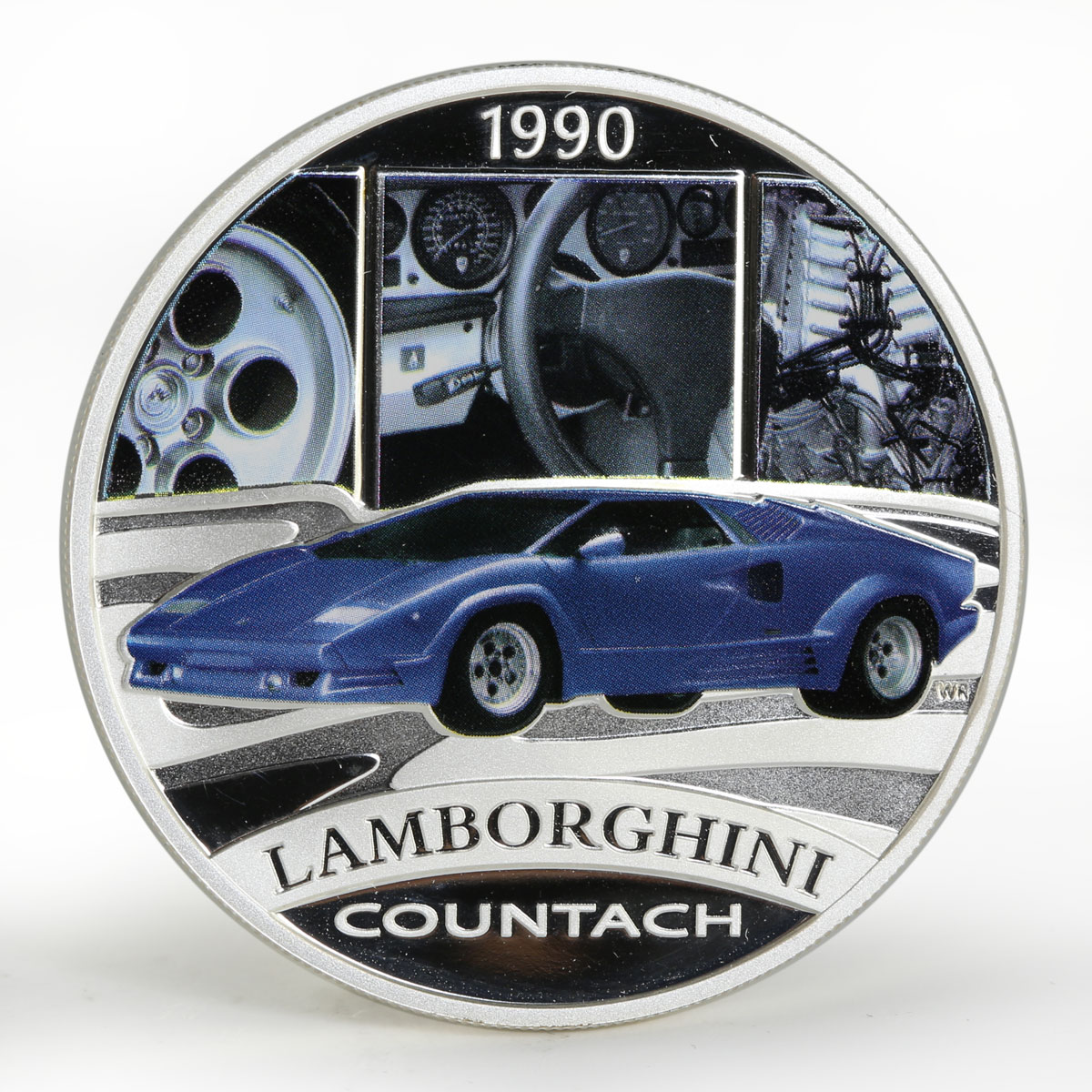 Tuvalu 1 dollar Lamborghini Countach car colored proof silver coin 2008