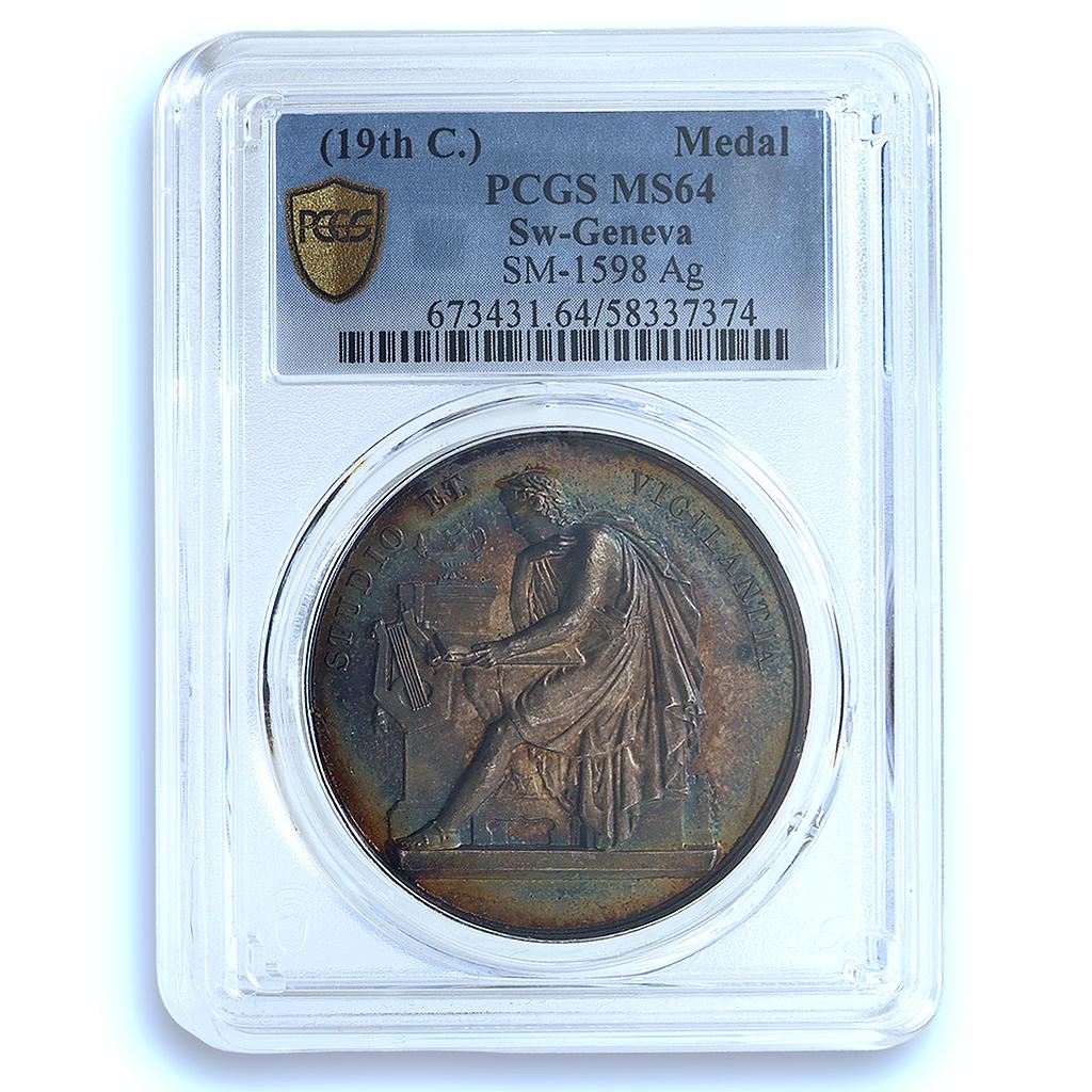 Switzerland Geneva University SM-1598 MS 64 PCGS silver medal No Date Switzerland Geneva University SM-1598 MS 64 PCGS silver medal No Date