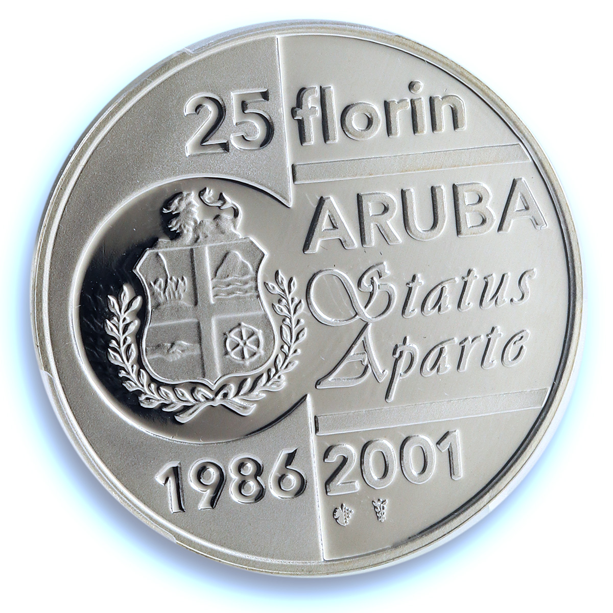 Aruba 25 florin Autonomy KM-22 Anniversary PR 67 PCGS silver coin 2001 Aruba 25 florin Autonomy KM-22 Anniversary PR 67 PCGS silver coin 2001