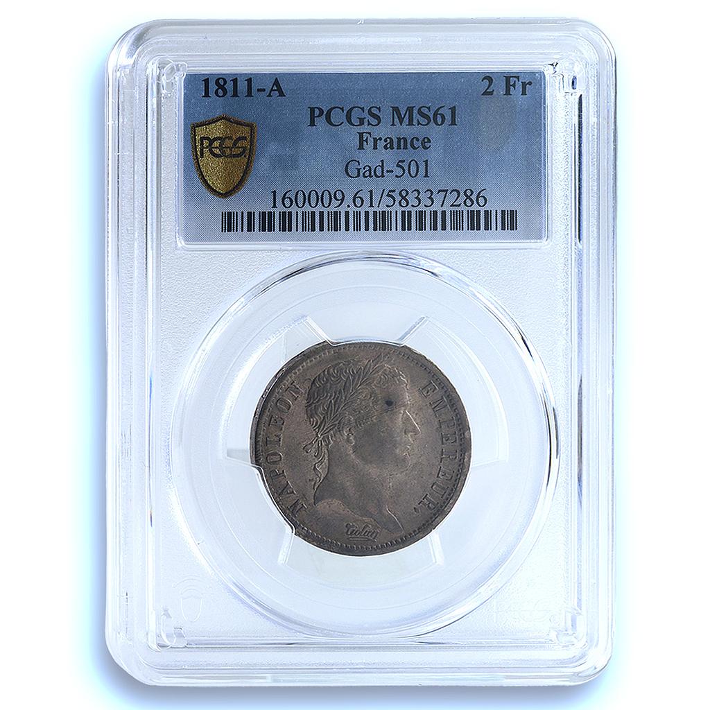 France 2 francs Napoleon I KM-693.1 Gad-501 MS 61 PCGS silver coin 1811 A