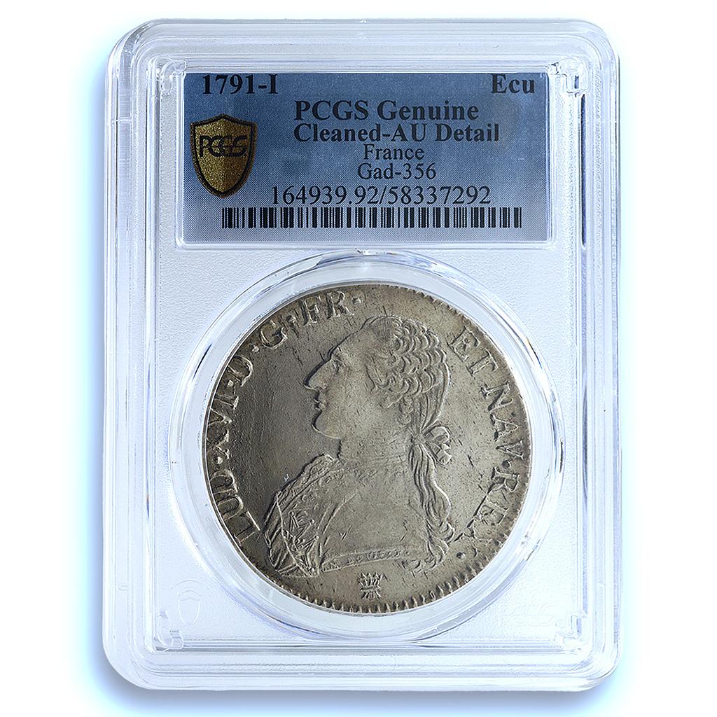 France 1 ecu Louis XVI Pau Cow Mark KM-572 Gad-356a AU PCGS silver coin 1791 I France 1 ecu Louis XVI Pau Cow Mark KM-572 Gad-356a AU PCGS silver coin 1791 I