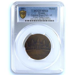 France Colonial Expo Indochine Cambodia Angkor Wat MS 64 PCGS bronze medal 1931
