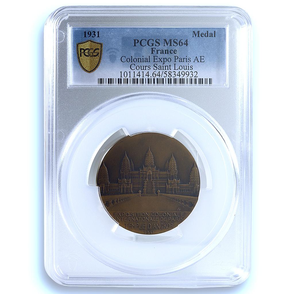 France Colonial Expo Indochine Cambodia Angkor Wat MS 64 PCGS bronze medal 1931 France Colonial Expo Indochine Cambodia Angkor Wat MS 64 PCGS bronze medal 1931