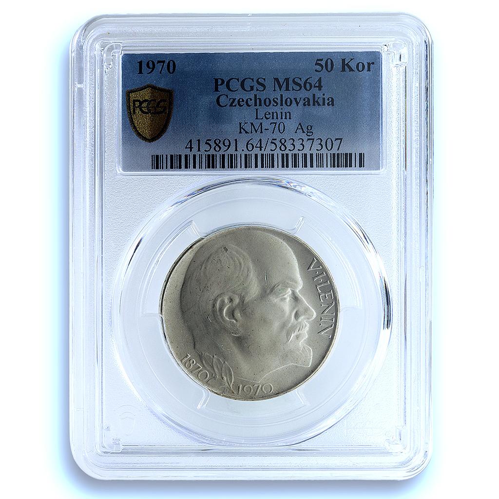 Czechoslovakia 50 korun Vladimir Lenin KM-70 MS 64 PCGS silver coin 1970 Czechoslovakia 50 korun Vladimir Lenin KM-70 MS 64 PCGS silver coin 1970