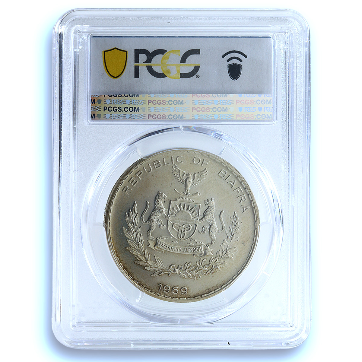 Biafra Nigeria 1 pound Republic KM-6 MS 67 PCGS silver coin 1969 Biafra Nigeria 1 pound Republic KM-6 MS 67 PCGS silver coin 1969