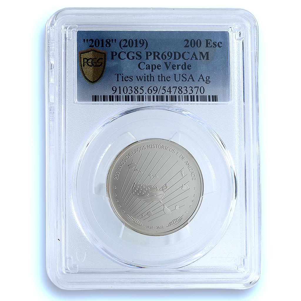 Cape Verde 200 escudos USA Friendship Ties KM-58a PR 69 PCGS silver coin 2018 Cape Verde 200 escudos USA Friendship Ties KM-58a PR 69 PCGS silver coin 2018
