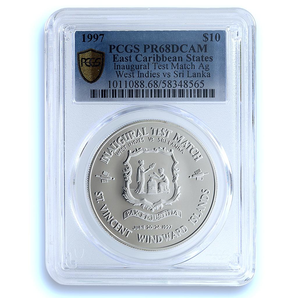 Caribbean 10 dollars Test Match West Indies Sri Lanka PR68 PCGS silver coin 1997 Caribbean 10 dollars Test Match West Indies Sri Lanka PR68 PCGS silver coin 1997