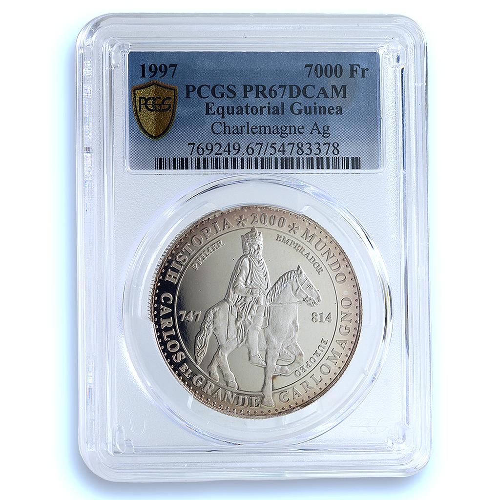 Guinea Equatorial 7000 francs Charlemagne KM-12 Horseman PR 67 PCGS Ag coin 1997 Guinea Equatorial 7000 francs Charlemagne KM-12 Horseman PR 67 PCGS Ag coin 1997