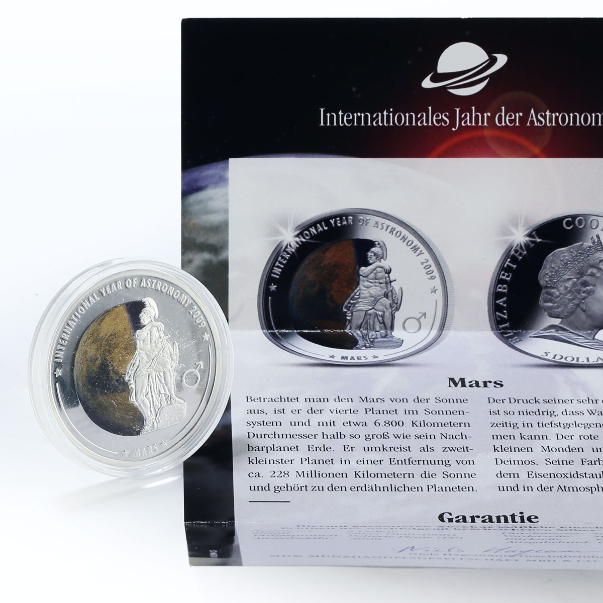 Cook Islands 5 dollars Astronomy Mars colored proof silver coin 2009
