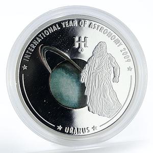 Cook Islands 5 dollars Astronomy Uranus colored proof silver coin 2009
