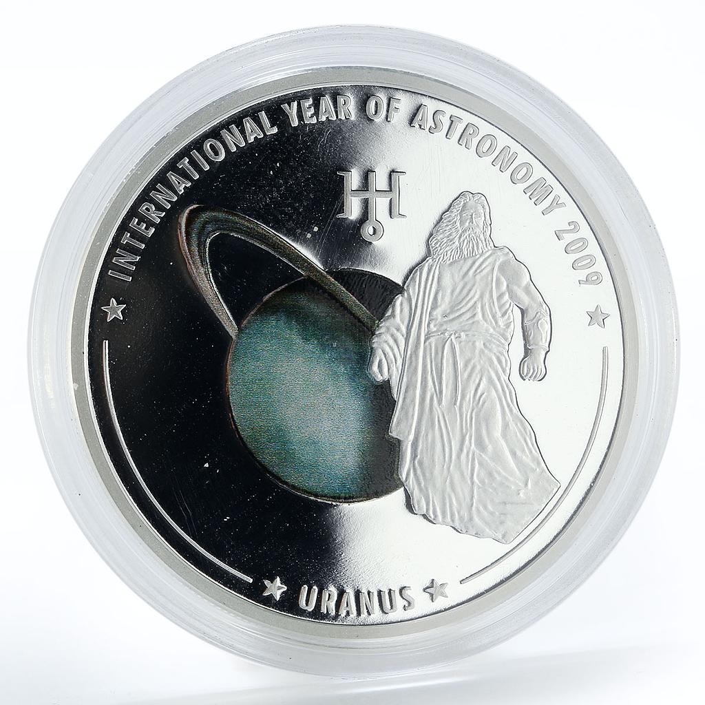 Cook Islands 5 dollars Astronomy Uranus colored proof silver coin 2009