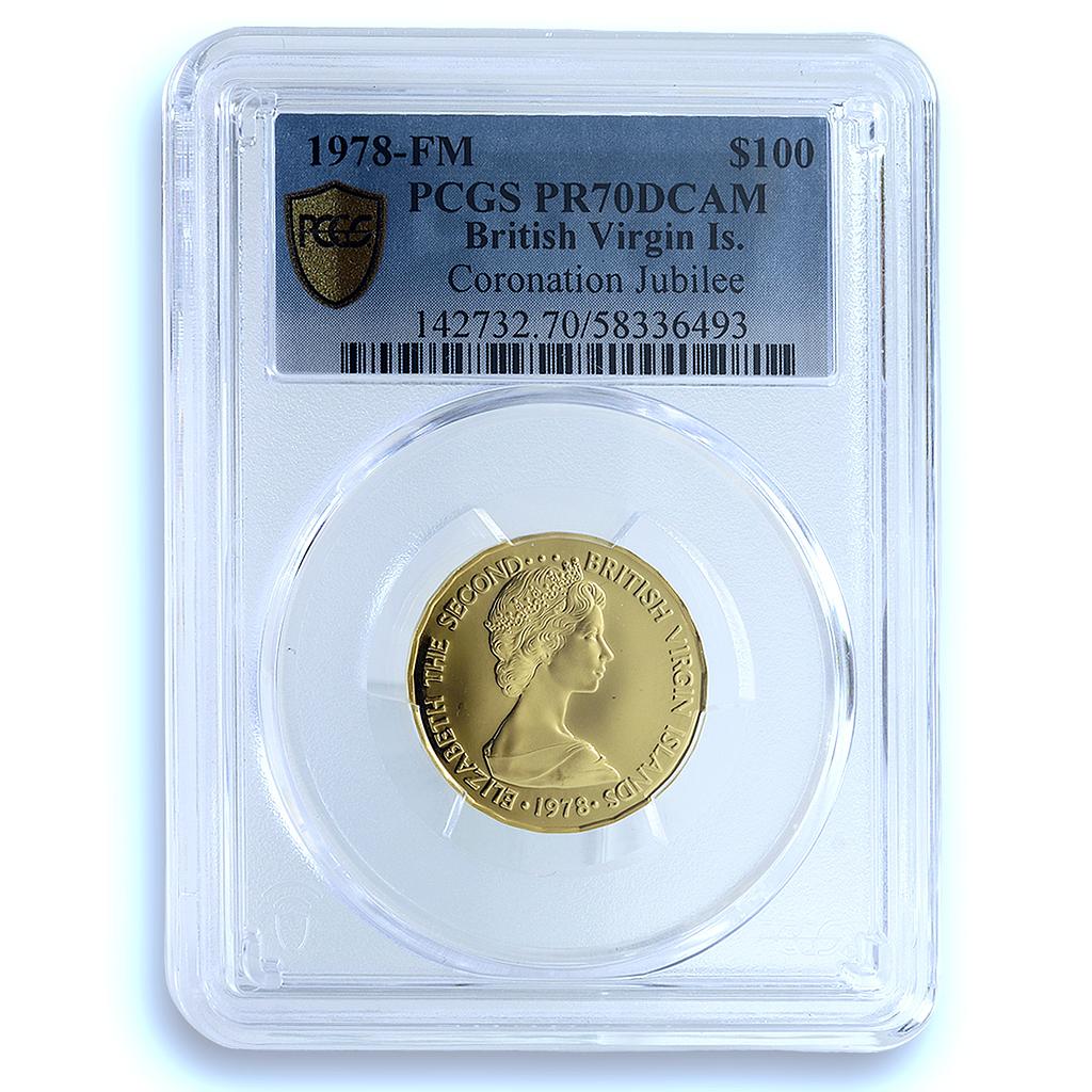 British Virgin 100 dollars Coronation Jubilee KM-23 PR 70 PCGS gold coin 1978 British Virgin 100 dollars Coronation Jubilee KM-23 PR 70 PCGS gold coin 1978
