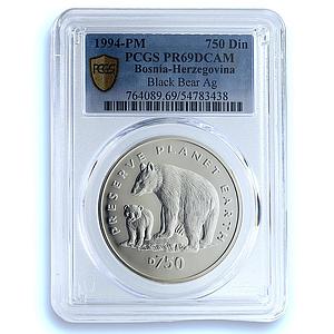 Bosnia 750 dinara Black Bear KM-27 Preserve Planet PR 69 PCGS silver coin 1994