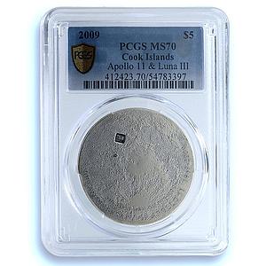 Cook Is. 5 dollars Moon KM-680 Space Apollo 11 Luna III MS 70 PCGS Ag coin 2009