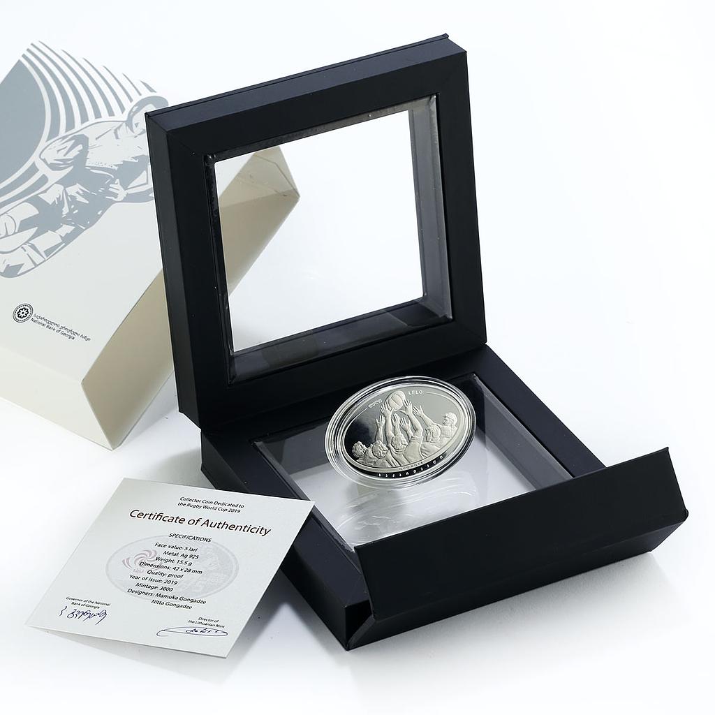 Georgia 5 lari Rugby World Cup proof silver coin 2019