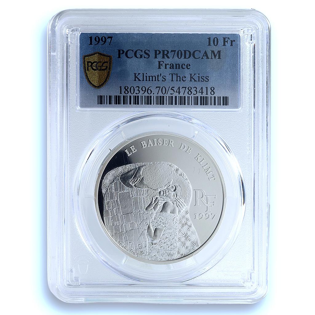 France 10 francs 1 1/2 euro Le Baiser Kiss Klimt Art PR 70 PCGS silver coin 1997 France 10 francs 1 1/2 euro Le Baiser Kiss Klimt Art PR 70 PCGS silver coin 1997