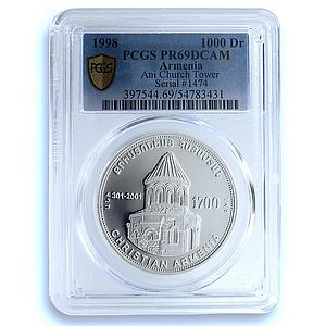 Armenia 1000 dram Ani Church Tower KM-84 Christianity PR69 PCGS silver coin 1998