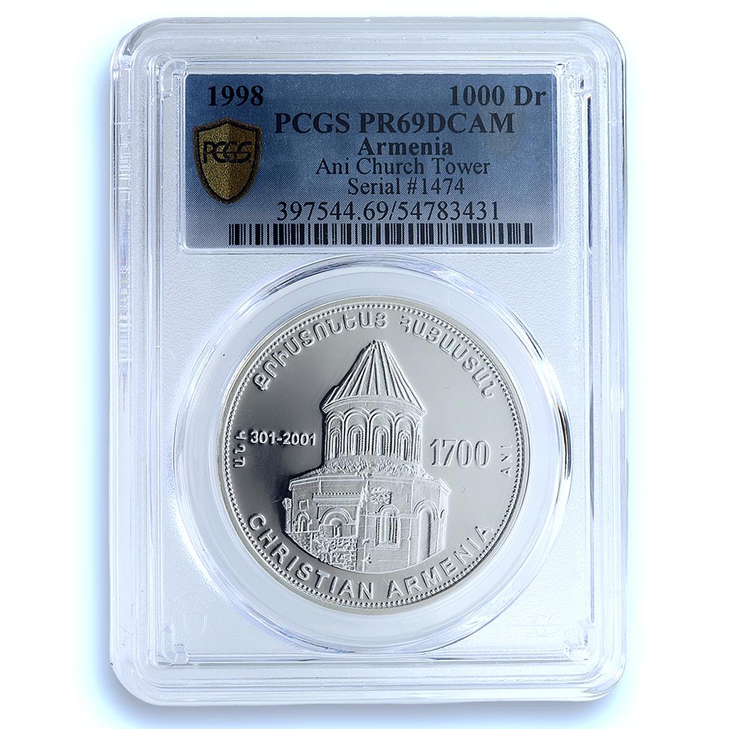 Armenia 1000 dram Ani Church Tower KM-84 Christianity PR69 PCGS silver coin 1998