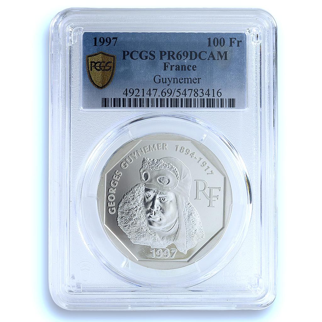 France 100 francs Guynemer KM-1196 Aviation Stork Bird PR 69 PCGS Ag coin 1997 France 100 francs Guynemer KM-1196 Aviation Stork Bird PR 69 PCGS Ag coin 1997
