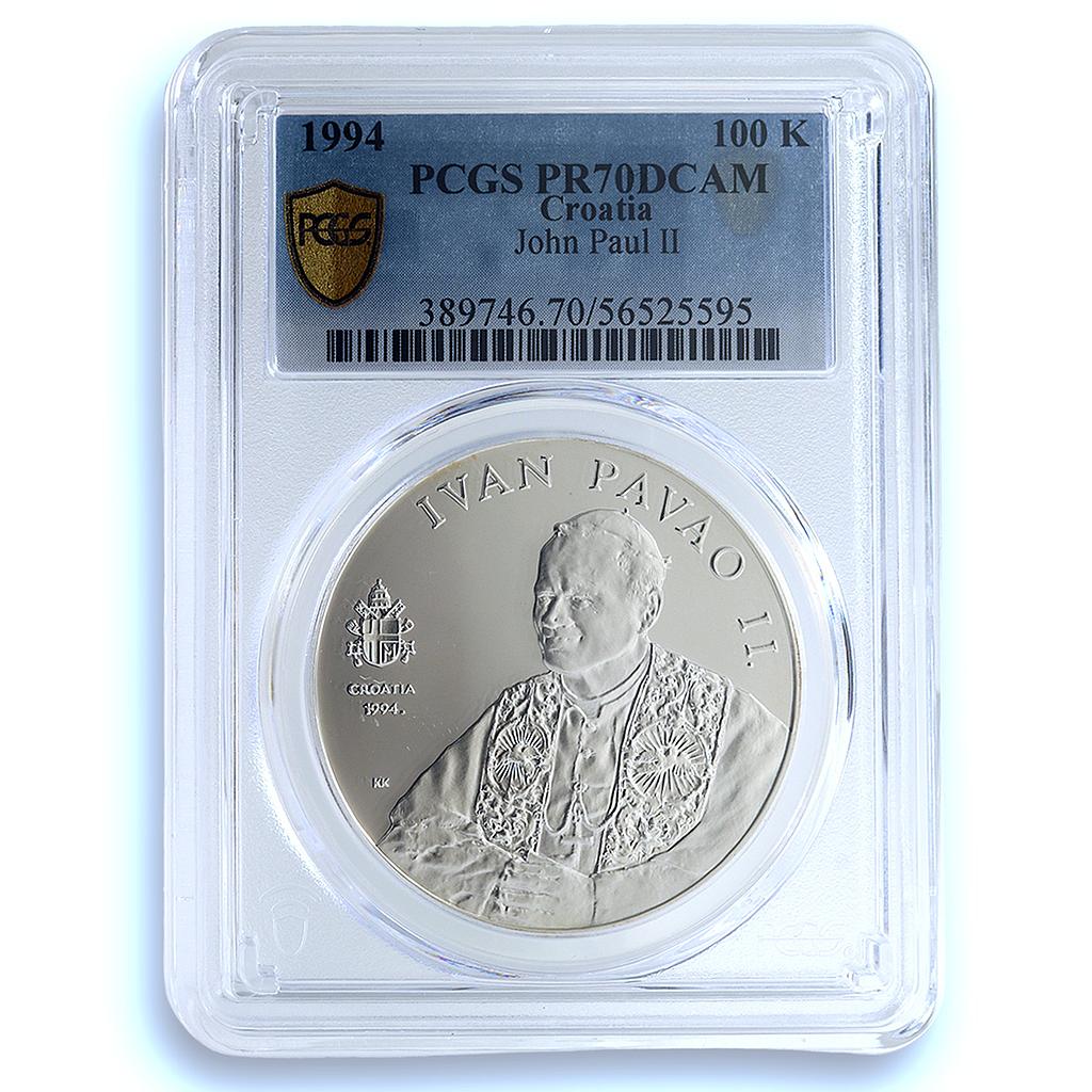 Croatia 100 kuna Pope John Paul II Visit KM-26 PR 70 PCGS silver coin 1994 Croatia 100 kuna Pope John Paul II Visit KM-26 PR 70 PCGS silver coin 1994