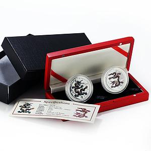 Palau set 2 coins Year of the Dragon proof colored silver 2012