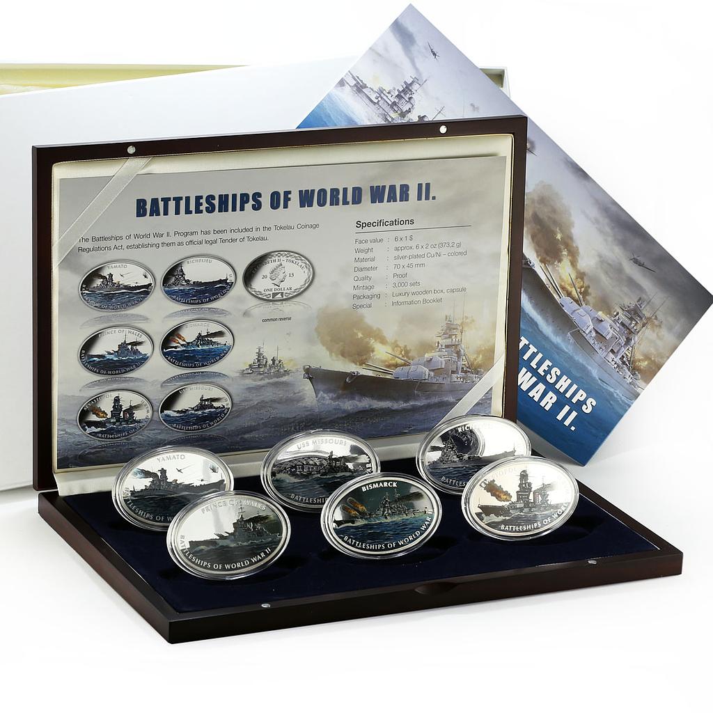 Tokelau set 6 coins Battleships of World War II copper-nickel silverplated 2013