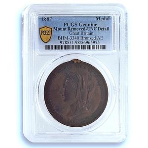 Gr. Britain Queen Victoria Crewe Railway BHM-3340 Train UNC PCGS AE medal 1887