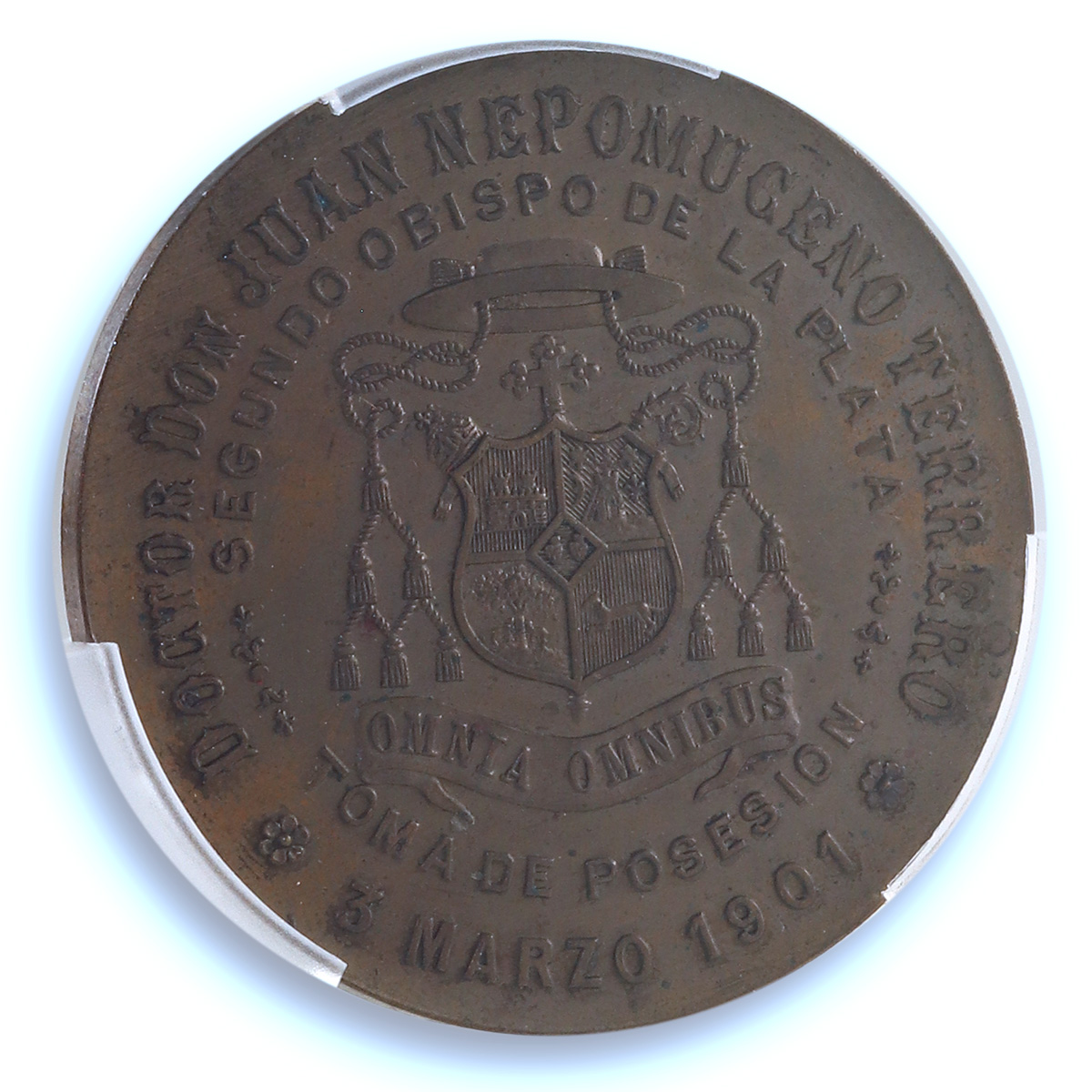 Argentina Bishop Juan Nepomuceno Terrero La Plata MS 64 PCGS bronze medal 1901 Argentina Bishop Juan Nepomuceno Terrero La Plata MS 64 PCGS bronze medal 1901
