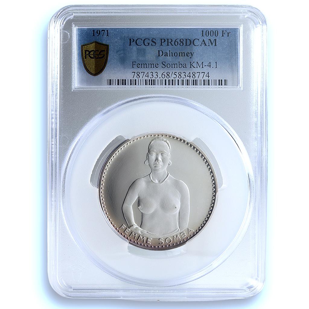 Dahomey Benin 1000 francs Independence KM-4.1 Femme Somba PR68 PCGS Ag coin 1971 Dahomey Benin 1000 francs Independence KM-4.1 Femme Somba PR68 PCGS Ag coin 1971
