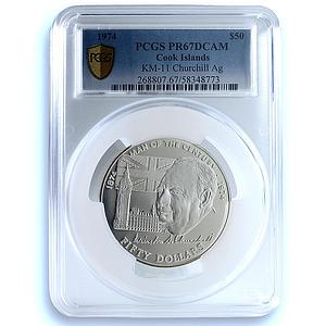 Cook Islands 50 dollars Churchill KM-11 Big Ben PR 67 PCGS silver coin 1974