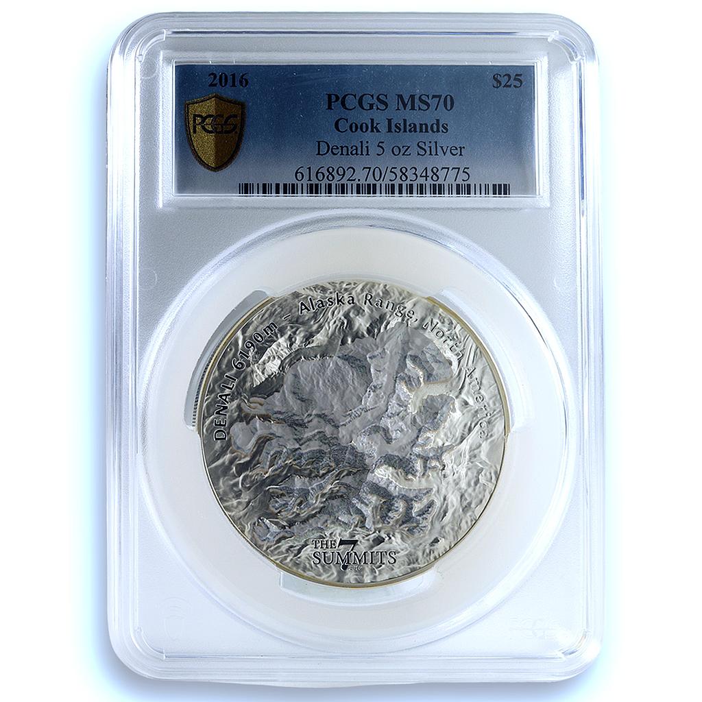 Cook Islands 25 dollars Denali Alaska 7 Summits MS 70 PCGS 5 oz silver coin 2016