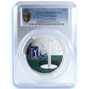 Cook Islands 5 dollars Hole in One PGA Tour Golf PL 69 PCGS silver coin 2013